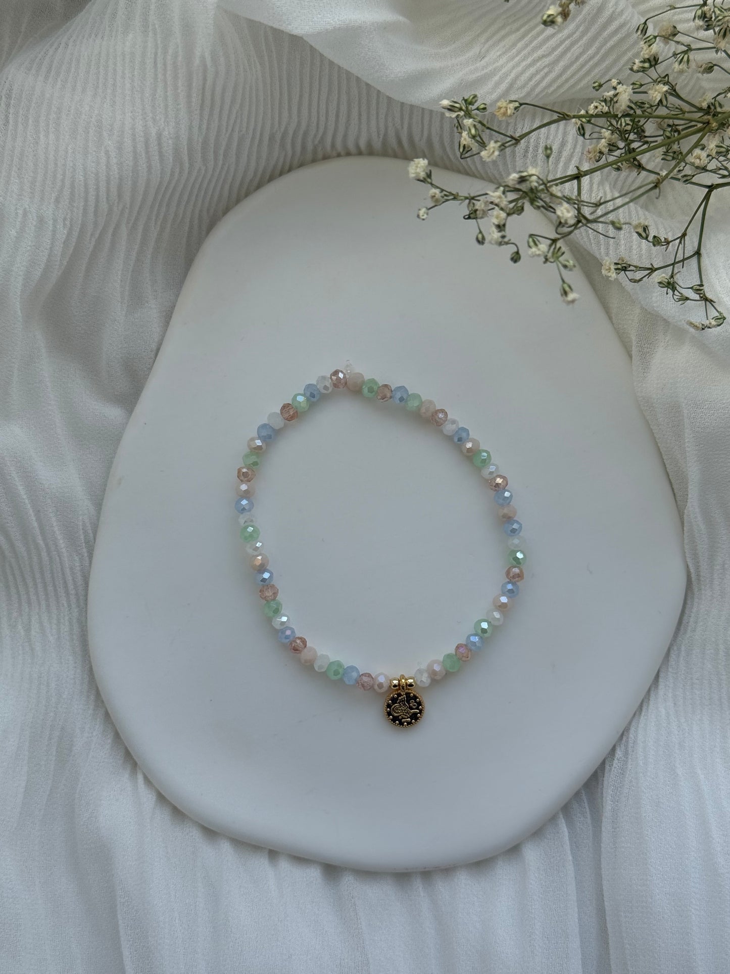 Perlenarmband Rainbow + Goldene Taler Anhänger - 2103