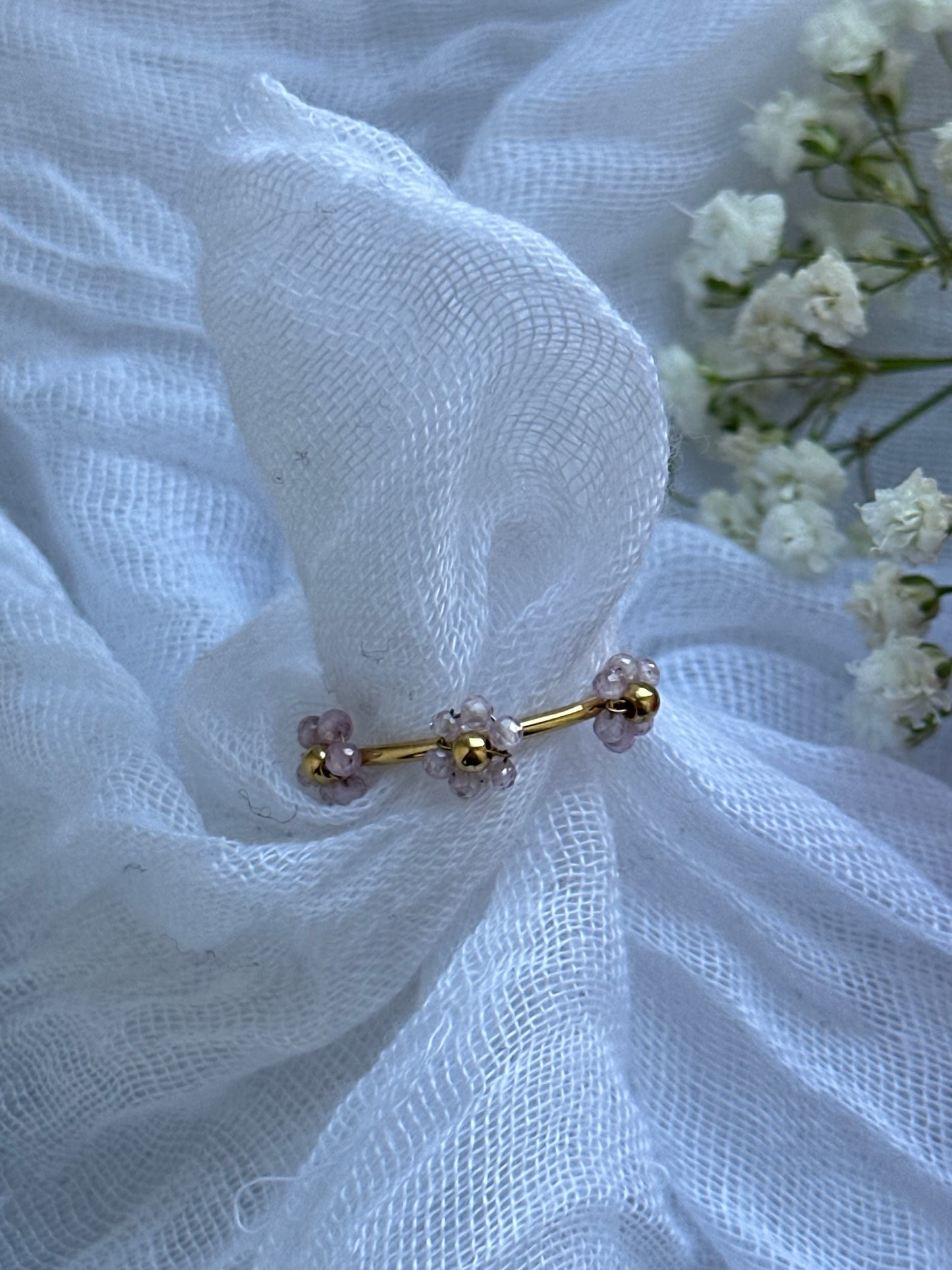 Verstellbarer Ring Flower Lila Gold - 10659