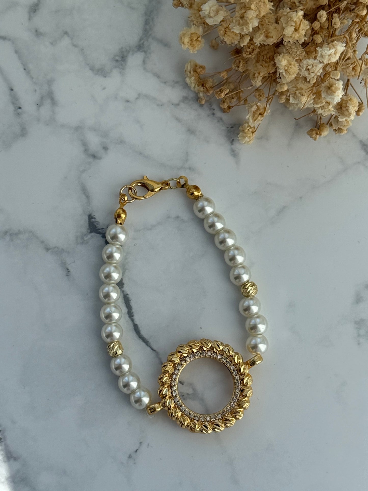 Perlenarmband mit Weißen Glasperlen + Ceyrek Rahmen mit Dorika - 2360