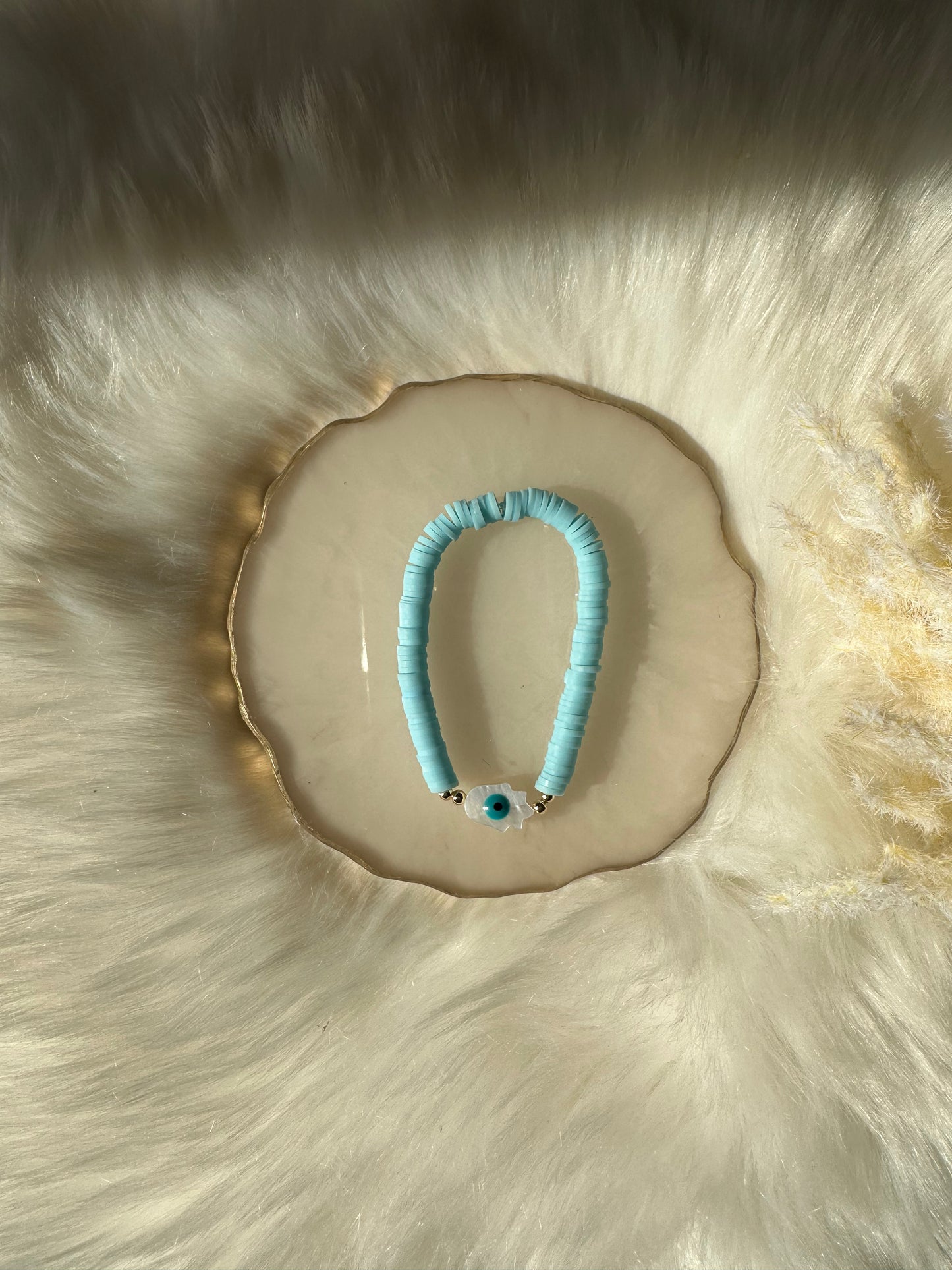 Fimo / Polymer Armband blau mit Fatimas Hand - 10385