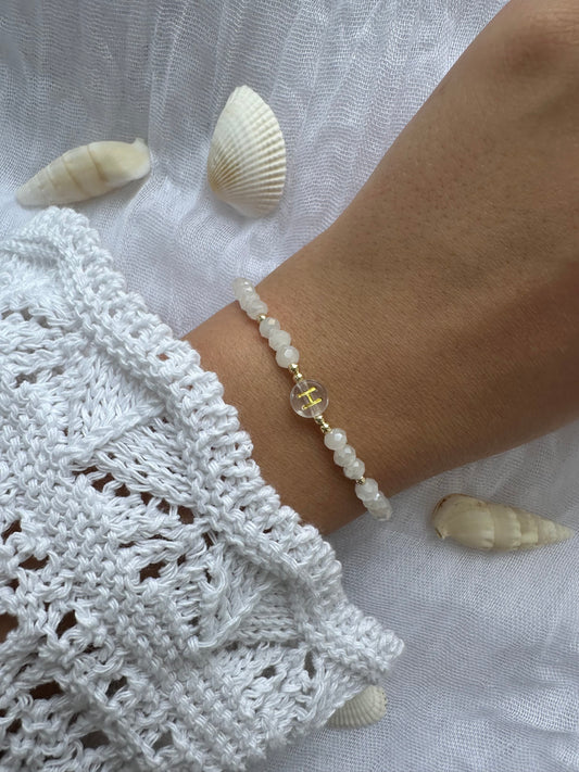 Perlenarmband personalisiert mit Weißen Kristallperlen - 10488