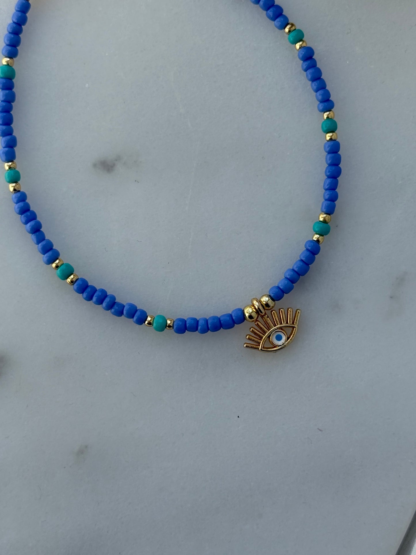 Fußkette mit Blauen Perlen + Nazar Anhänger - 2210