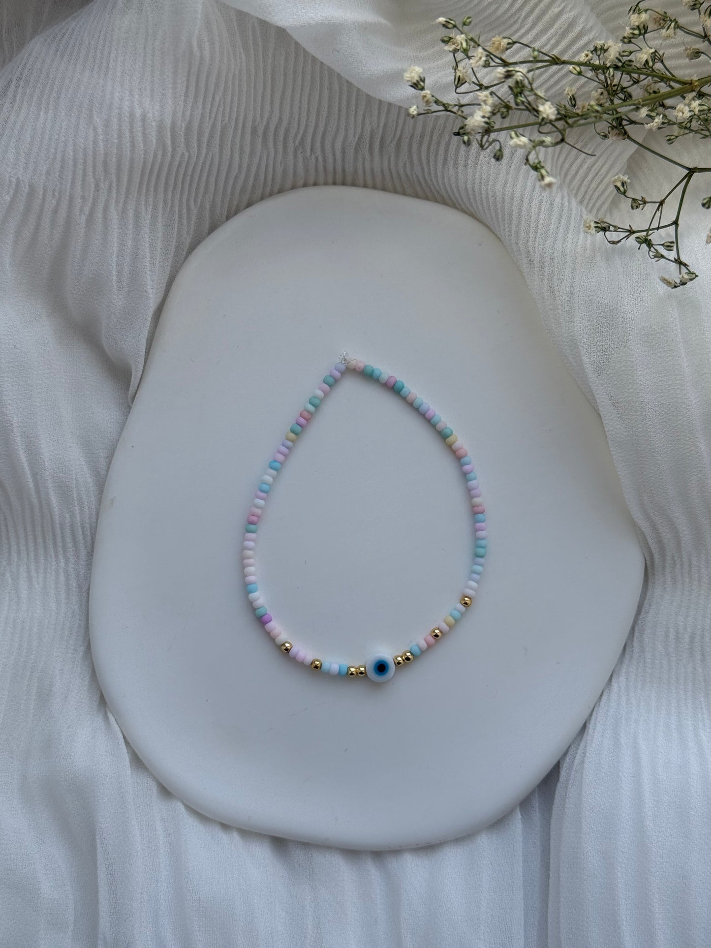 Perlenarmband Pastell Rainbow + Nazar Anhänger - 2100