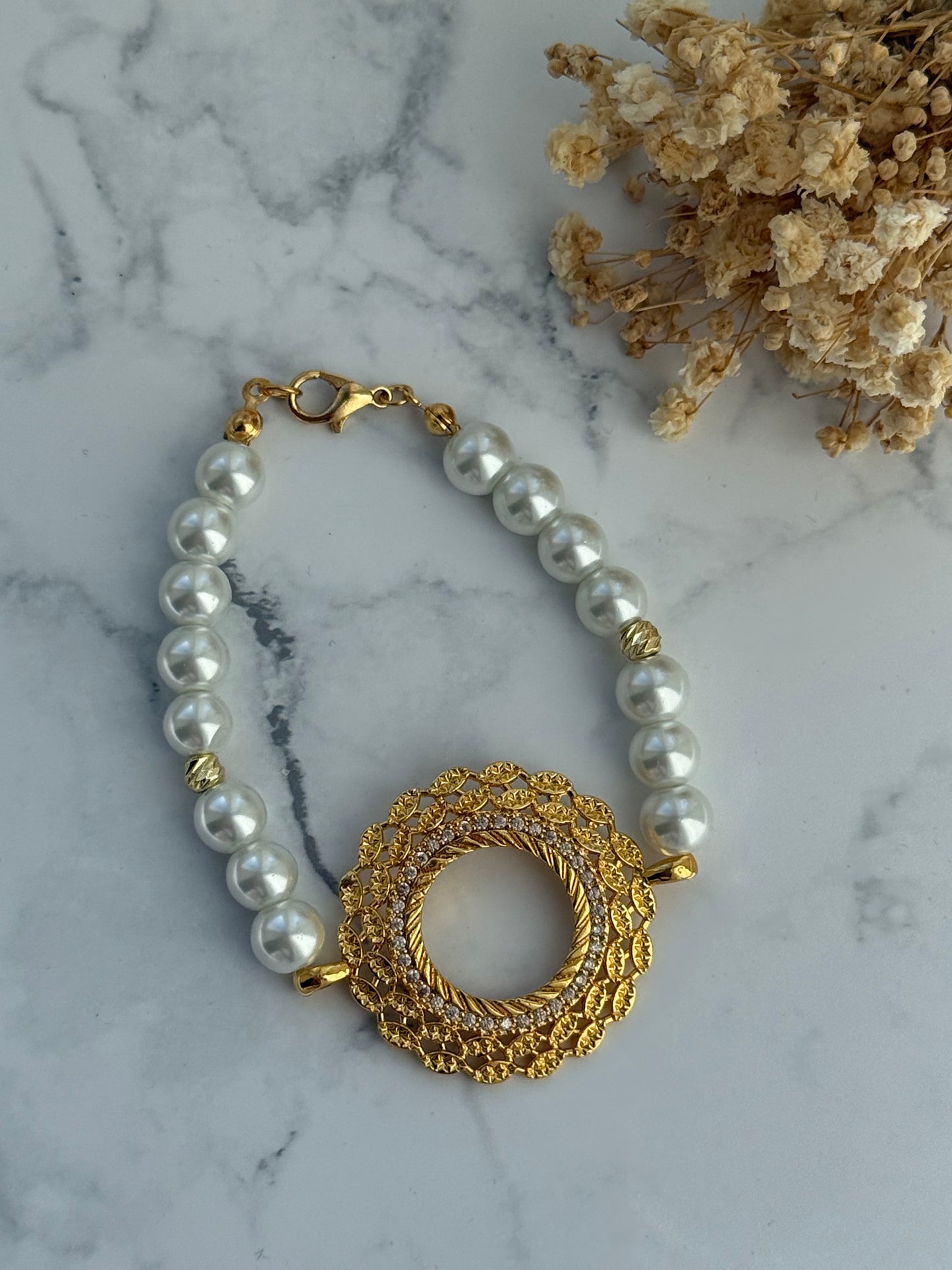 Perlenarmband mit Weißen Glasperlen + Ceyrek Rahmen - 2361
