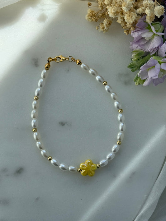 Fußkette mit Weißen Perlen + Blumen Perle - 2212