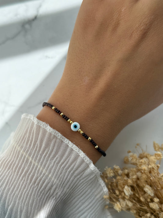 Perlenarmband mit Braunen und Goldenen Perlen + Nazar Perle - 2401