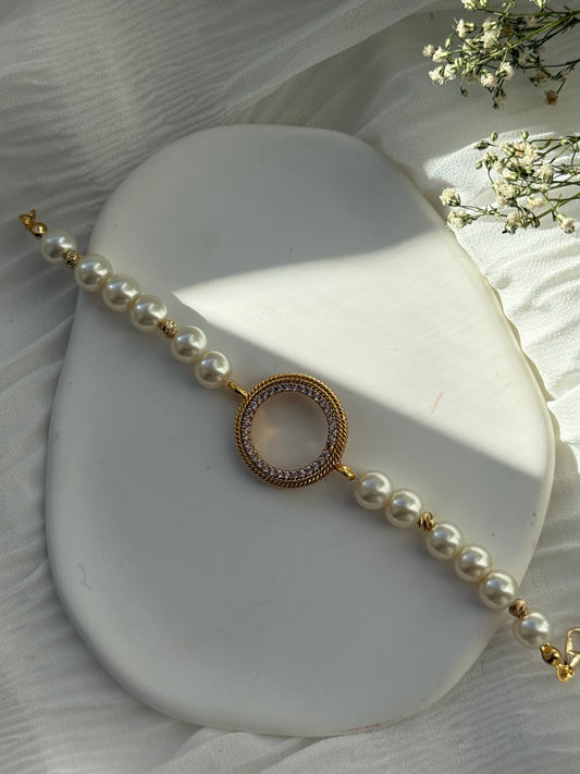 Perlenarmband mit Rahmen und Beigen Glasperlen - 2167