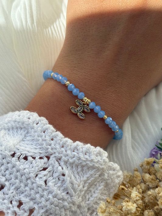 Perlenarmband mit Blauen Kristallperlen und Goldenen Perlen + Anhänger - 2259