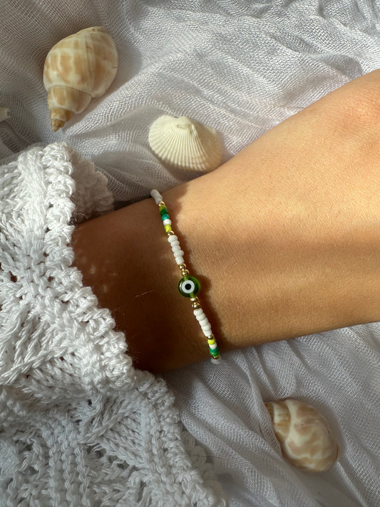 Buntes Grünes Nazar Perlenarmband - 10372