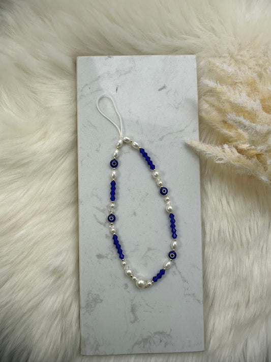 Handykette mit dunkelblauen Perlen und Nazar - 10077