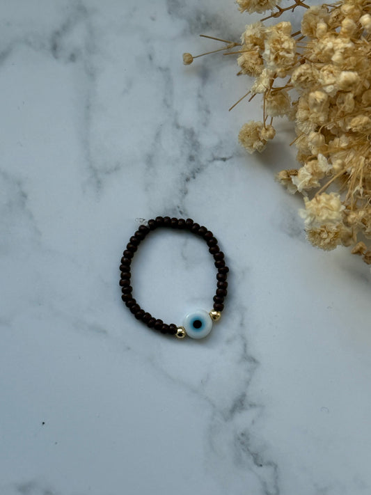 Perlenring mit Braunen und goldenen Perlen + Nazar Perle -  2414