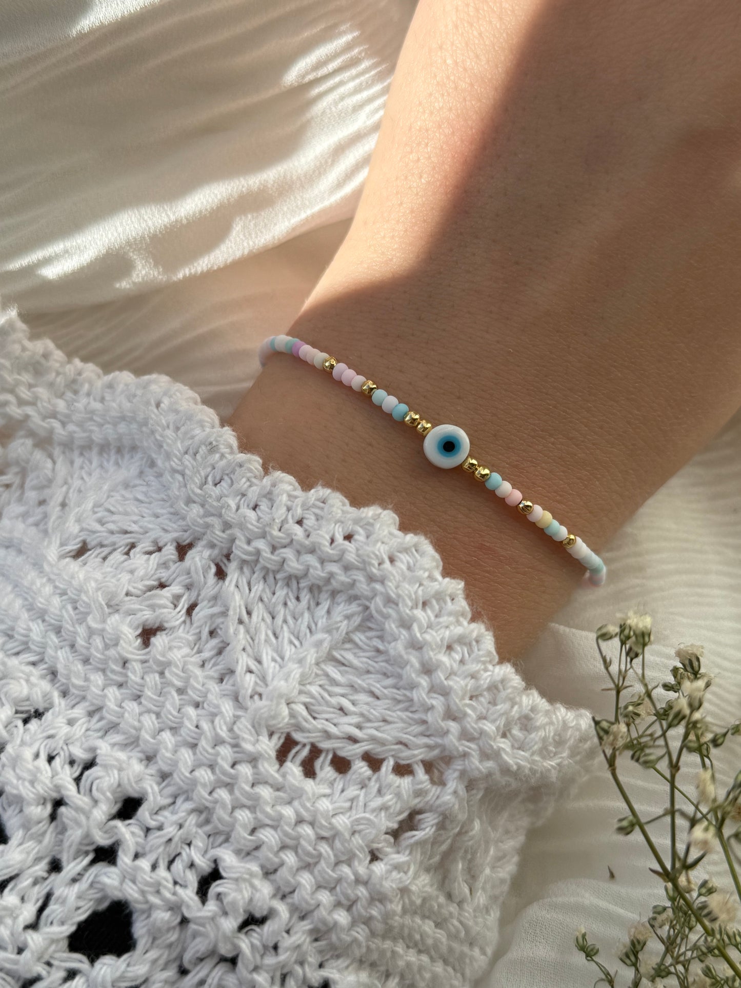 Perlenarmband Pastell Rainbow + Nazar Anhänger - 2100