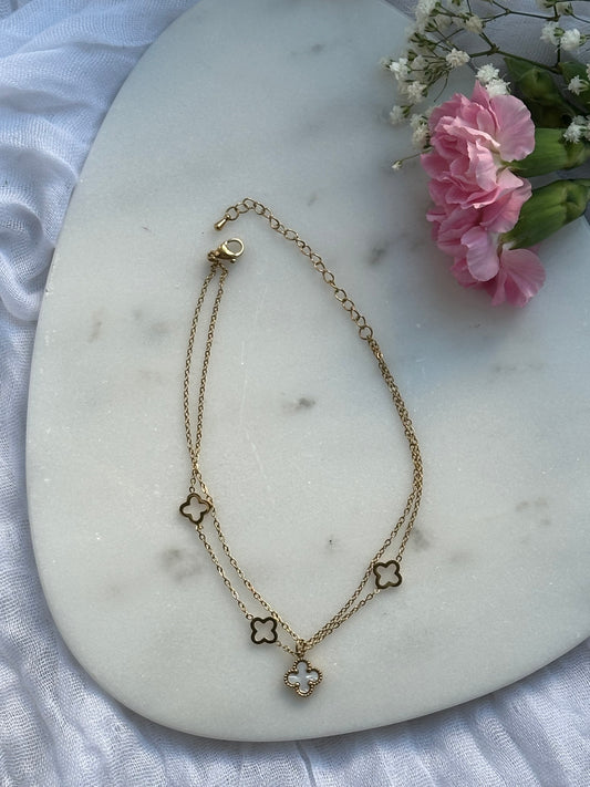 Fußkette mit Kleeblättern Weiß - 10652