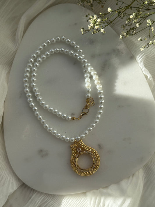 Perlenkette mit Weißen Glasperlen + Rahmen für Ceyrek - 2174