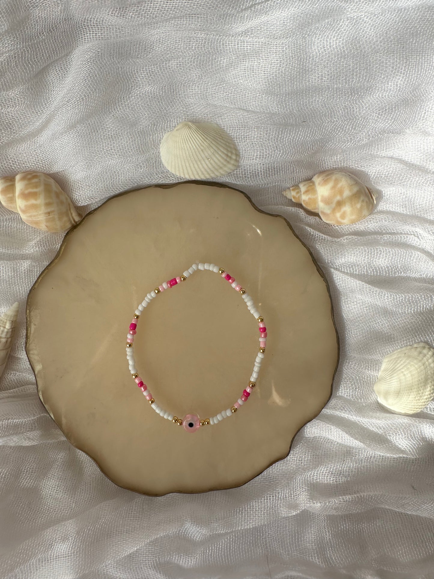 Buntes Perlenarmband mit Rosa Tönen und Nazar - 10440