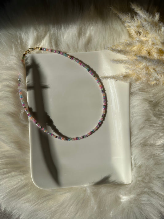 Perlenkette chocker mit Pastell Farbenen Perlen - 10214