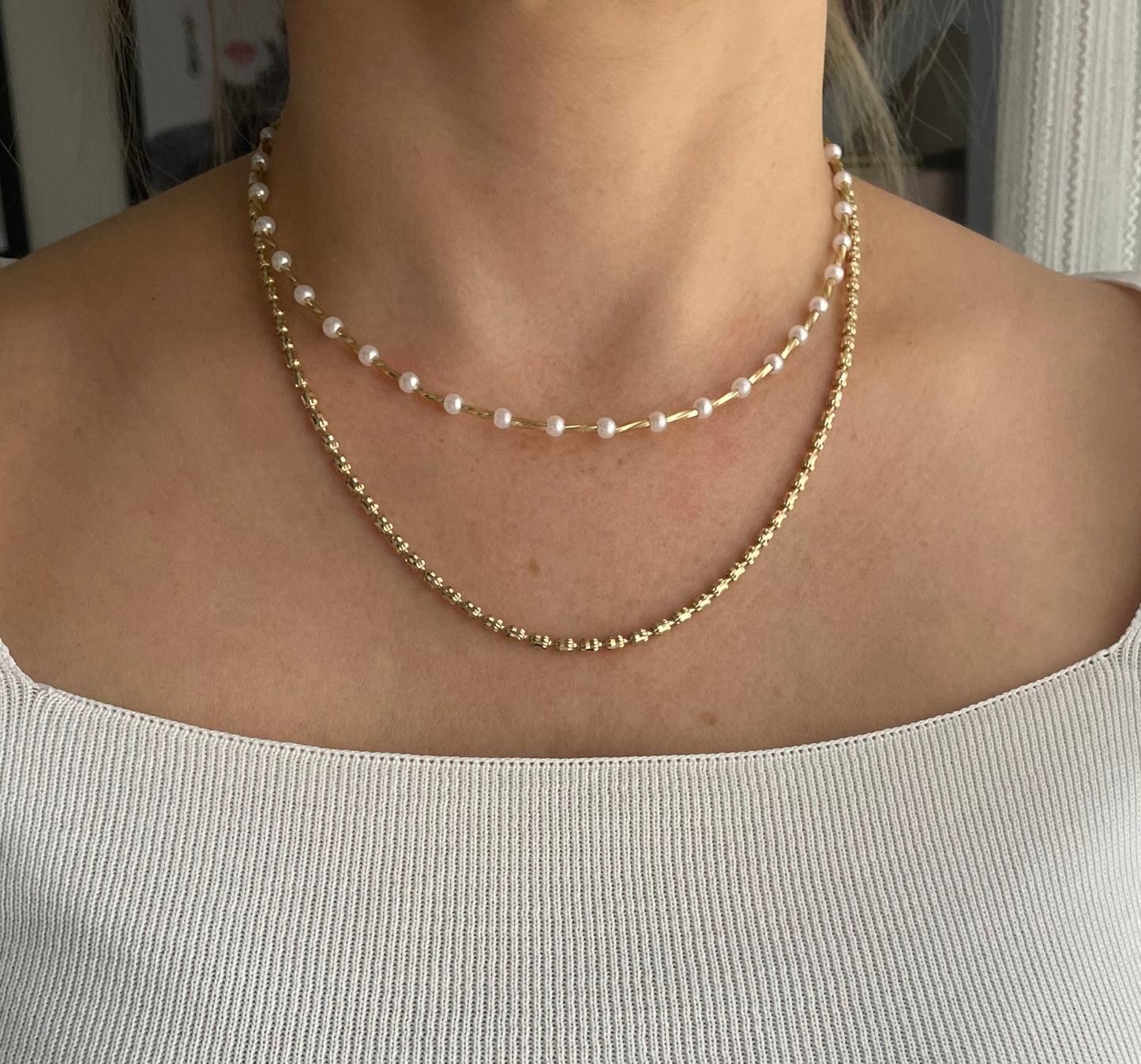 Perlenkette chocker Weiß / Gold - 10218