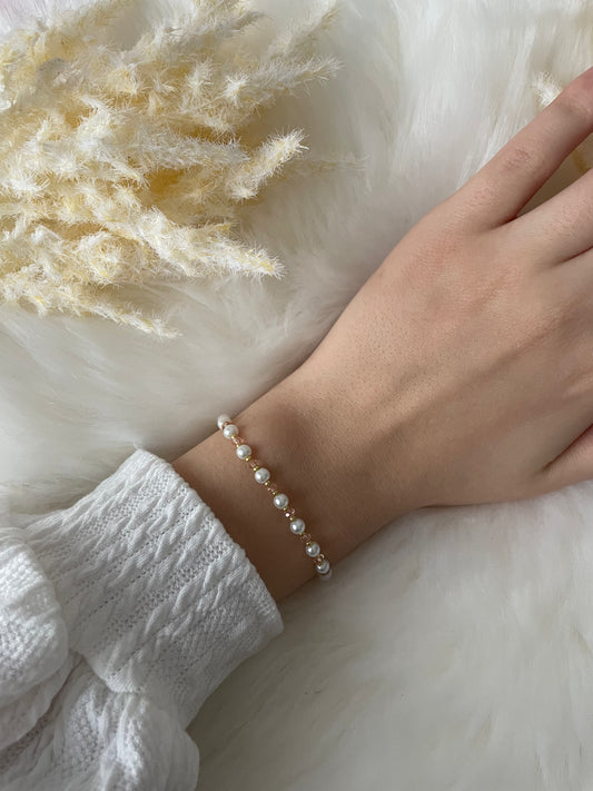 Perlenarmband rose, gold und weiß - 10491