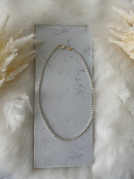 Perlenkette chocker weiß + gold - 10219