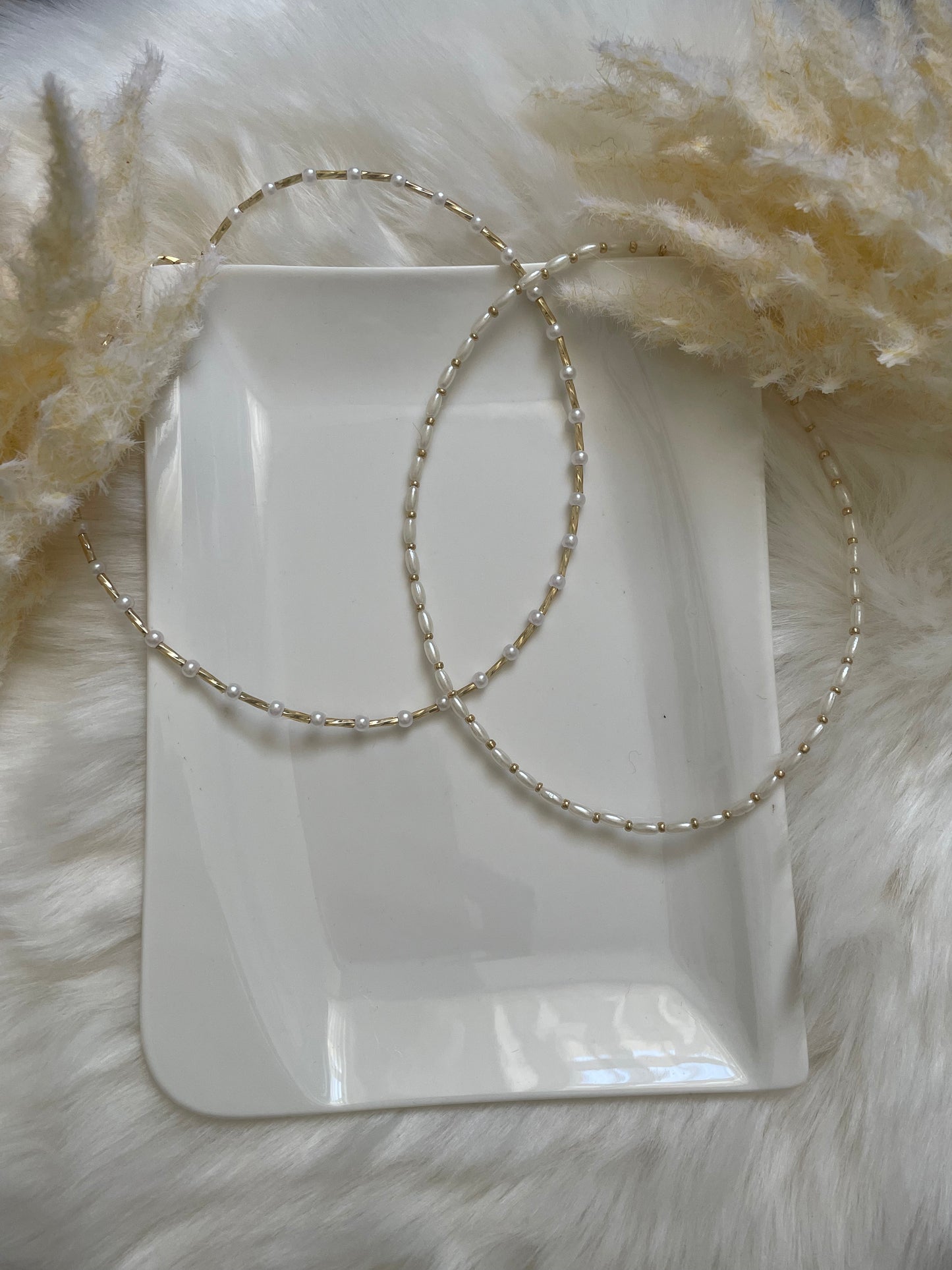 Perlenkette chocker Weiß / Gold - 10218